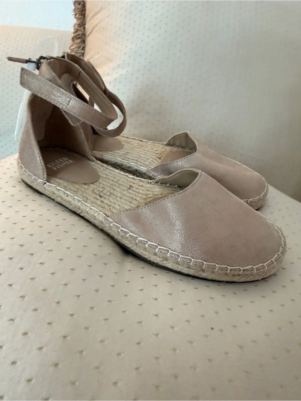 Eileen Fisher Lala Metallic Nude Ankle-Strap Espadrille